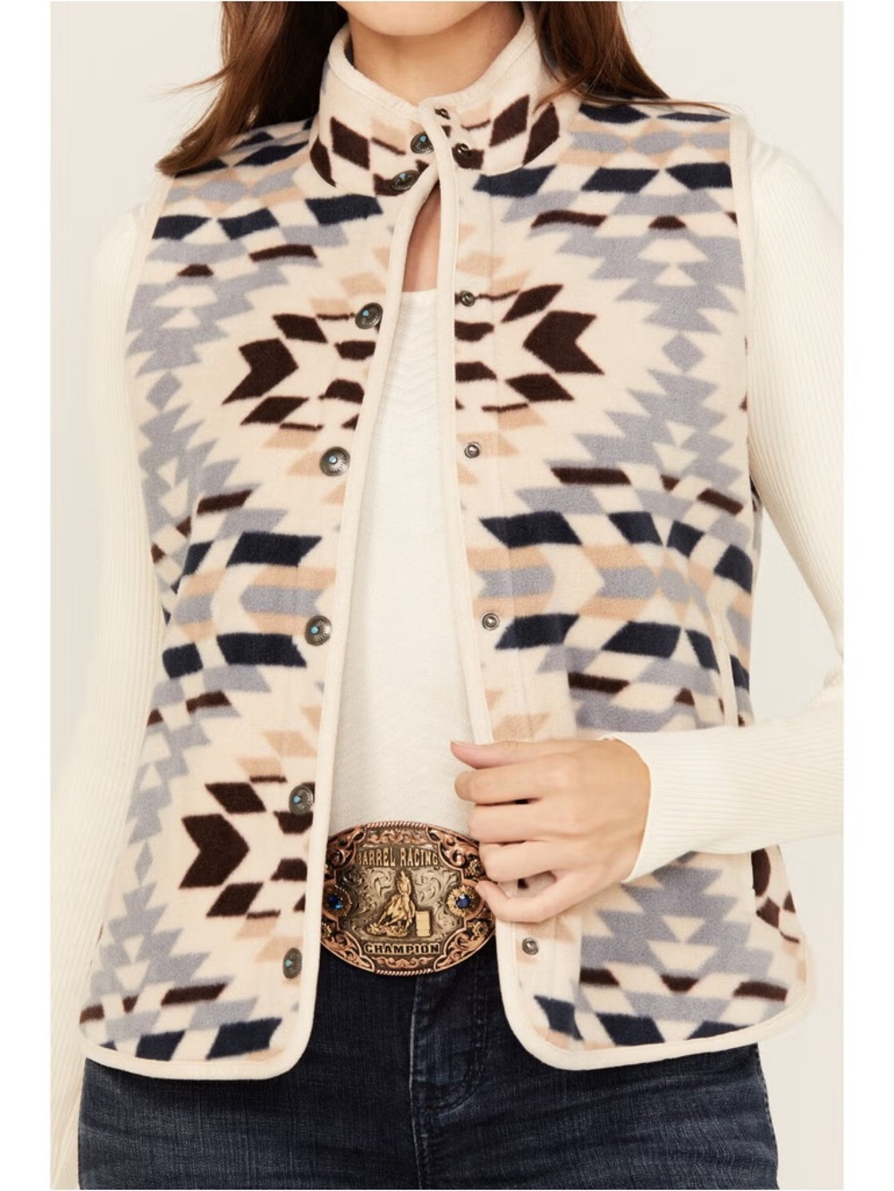 Shyanne Southwestern Aztec Fleece Vest‎ Snap Front Western Print XS - Picture 3 of 16